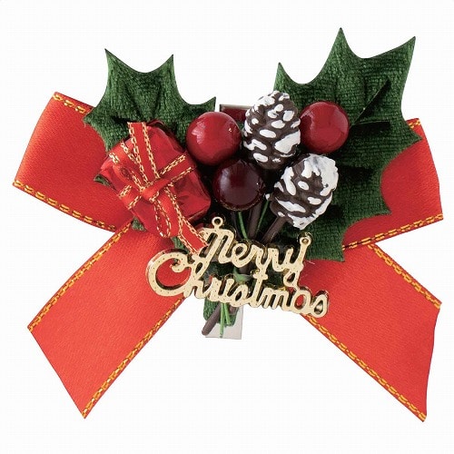 ★58-152-7-1 20個 クリスマス リボン付きフルリールクリップ レッド