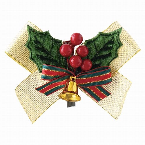 ★58-152-7-2 20個 クリスマス リボン付きフルリールクリップ ゴールド