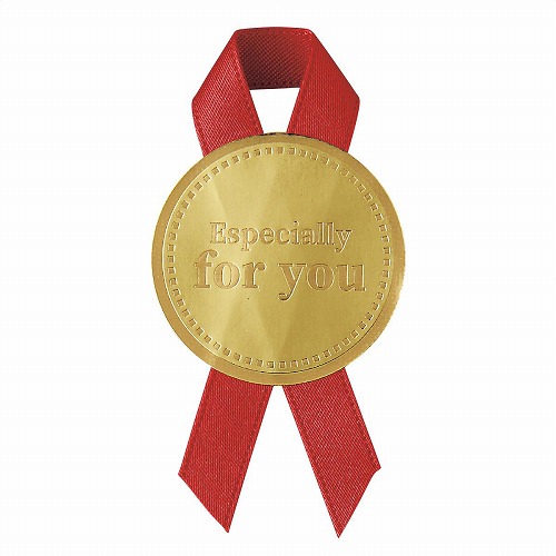 ★58-154-5-2 リボン付きシール ラウンドレッド