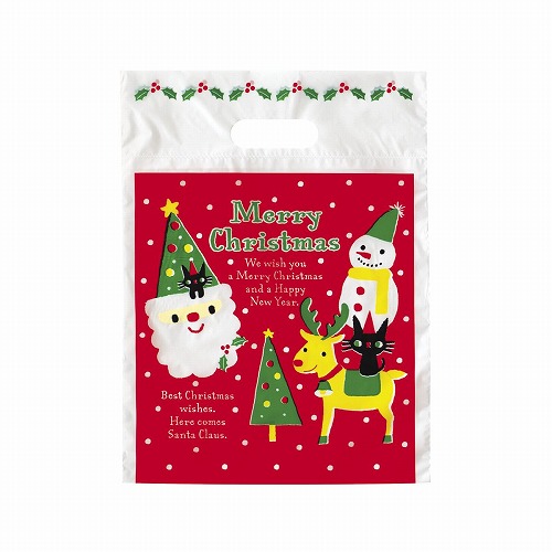 ★58-300-30-1 手提げポリ袋 クリスマスツリーサンタ(21×28×底マチ4cm)