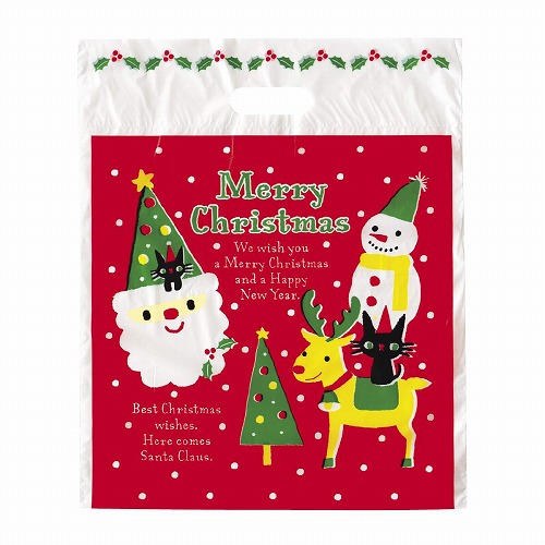 ★58-300-30-2 手提げポリ袋 クリスマスツリーサンタ(28×34×底マチ6cm)