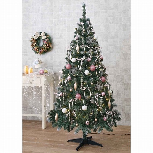 ★58-300-62-2 クリスマスツリーセット ホワイトピンク(高さ180×幅93cm)