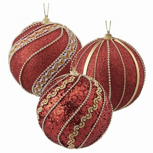 ★58-35-3-2 3個 オーナメントボール 10cmレッド