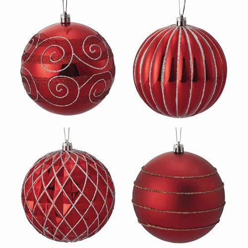 ★58-35-4-1 12個 オーナメントボール 10cmレッド