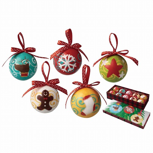 ★58-37-1-2 10個 カラフルプリント オーナメントボール5cm キャラクター