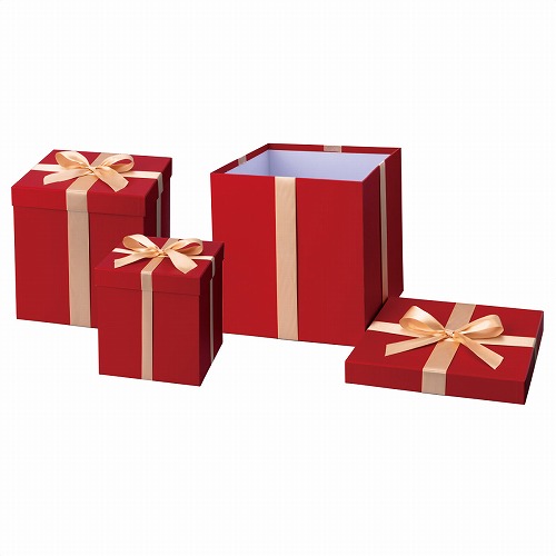 ★58-41-1-1 3個 プレゼントボックスセット(スクエア) 装飾用(レッド)