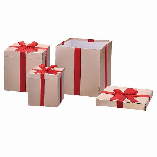 ★58-41-1-2 3個 プレゼントボックスセット(スクエア) 装飾用(ゴールド)