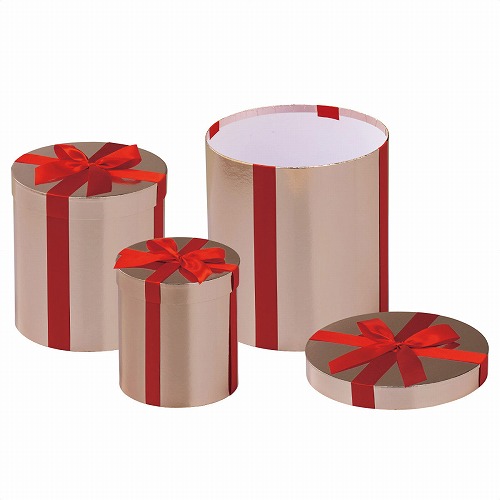 ★58-41-2-1 3個 プレゼントボックスセット(ラウンド) 装飾用(ゴールド)