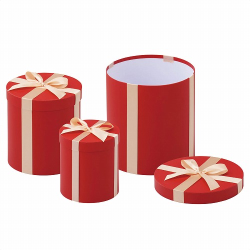 ★58-41-2-2 3個 プレゼントボックスセット(ラウンド) 装飾用(レッド)