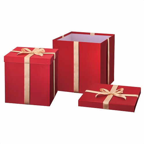 ★58-41-3-1 2個 プレゼントボックスセット 装飾用(レッド)