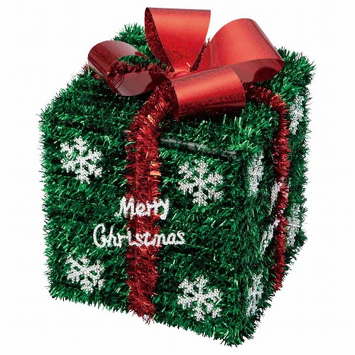 ★58-41-7-1 モールデコ プレゼントボックス(ミニ)装飾用 高さ15.5cm グリーン