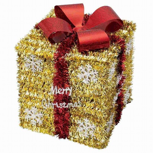 ★58-41-7-2 モールデコ プレゼントボックス(ミニ)装飾用 高さ15.5cm ゴールド