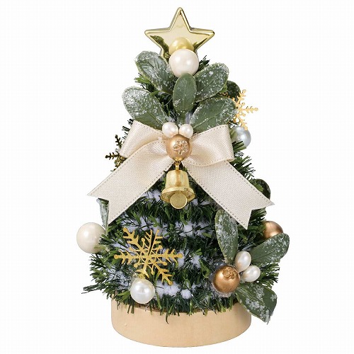 ★58-42-1-3 卓上ミニクリスマスツリー11cmアイボリーリボン