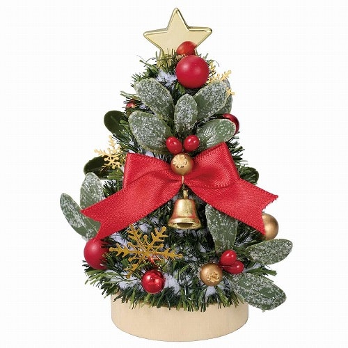 ★58-42-1-4 卓上ミニクリスマスツリー11cmレッドリボン