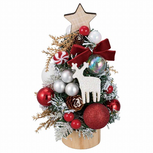 ★58-42-2-2 ウッドベース 卓上ナチュラルミニツリー20cm ホワイトトナカイ