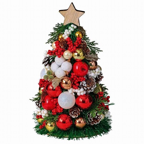 ★58-43-1-1 ミックス卓上ミニツリー30cmナチュラルレッド