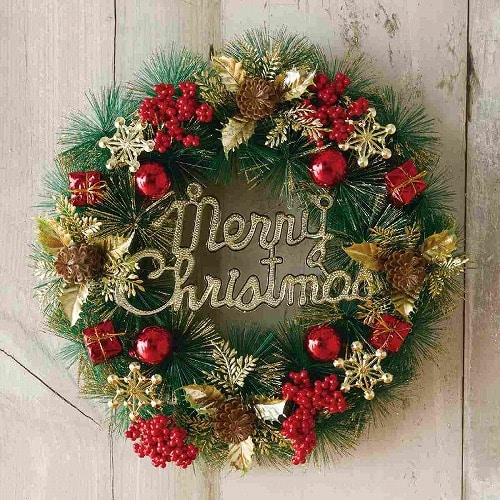 ★58-45-2-1 40cmクリスマスナチュラルリース(レッド)