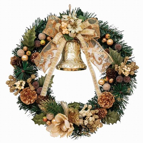 ★58-45-3-2 30cmクリスマスベルリース(ゴールド)