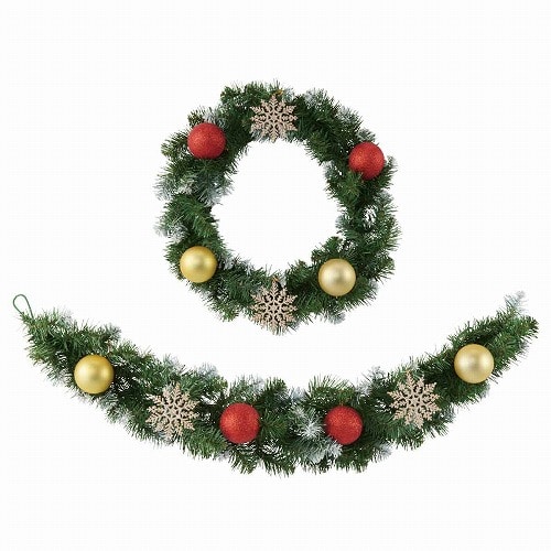 ★58-45-6-1 【2WAY】クリスマスリース45cm/ガーランド90cmレッド