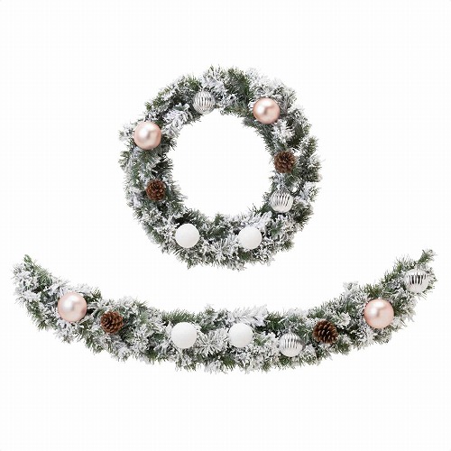 ★58-45-6-2 【2WAY】クリスマスリース45cm/ガーランド90cmスノー