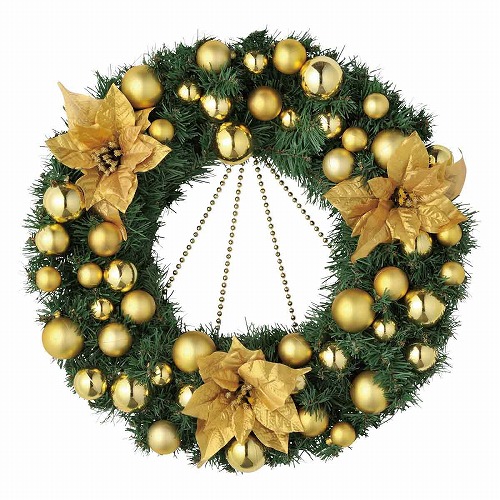 ★58-46-2-2 50cmクリスマスビーズリース(ゴールド)