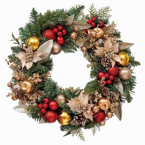 ★58-47-4-1 40cmデコレーションポインセチア造花クリスマスリース