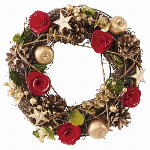 ★58-47-7-1 ナチュラル クリスマスリース(小)レッド