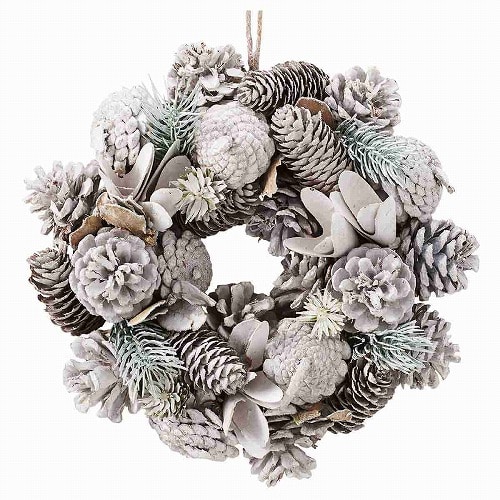 ★58-47-7-2 ナチュラル クリスマスリース(小)ホワイト