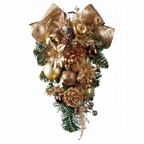 ★58-48-2-2 リボンスワッグ30cm ゴールドリボン