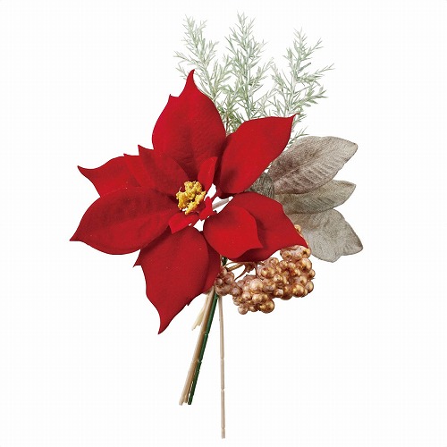 ★58-53-12-1 6束 ポインセチア造花ミックスバンチレッド 64cm