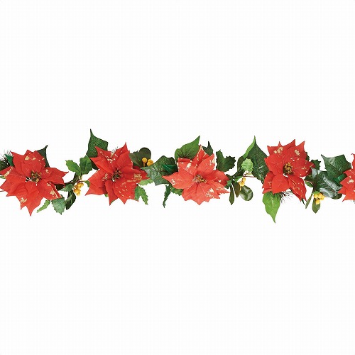 ★58-54-1-1 ポインセチアヒイラギ造花ガーランドレッド