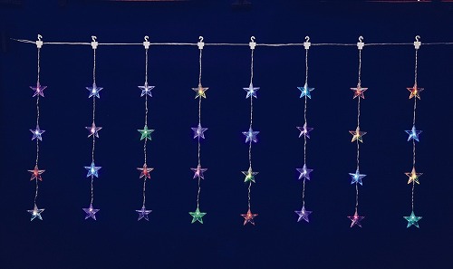 ★58-70-2-1 LED20連スターカーテンライト幅350×高さ70cm(レインボー)