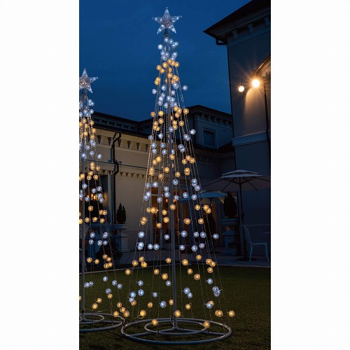 ★58-76-1-2 LEDシャイニングタワーライト クリスマスツリーケケセランパサラン ゴールド 高さ210cm