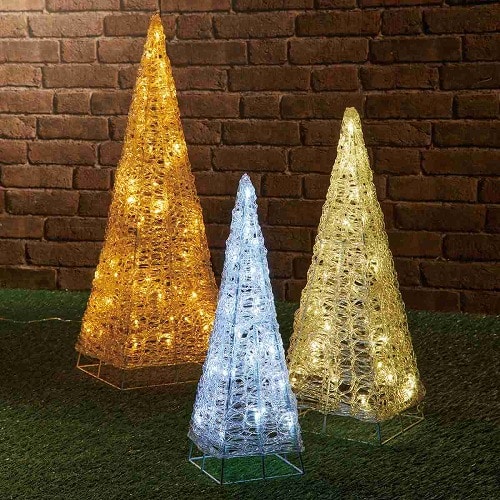 ★58-78-3-2 LED 3連クリスタルクリスマスツリー(ゴールドグラデーション)