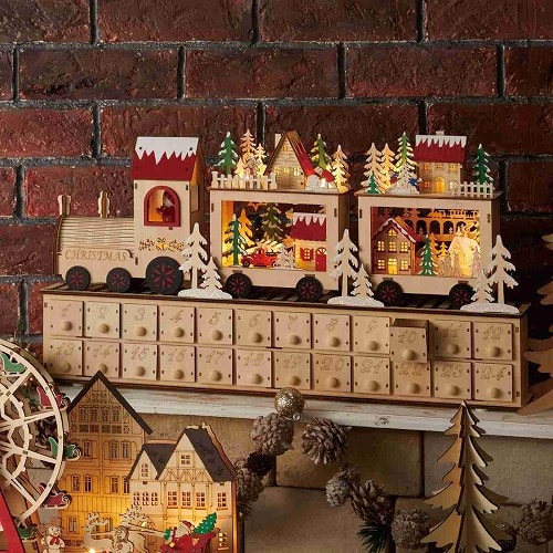 ★58-97-3-1 LED木製アドベントカレンダー トレイン幅60cm