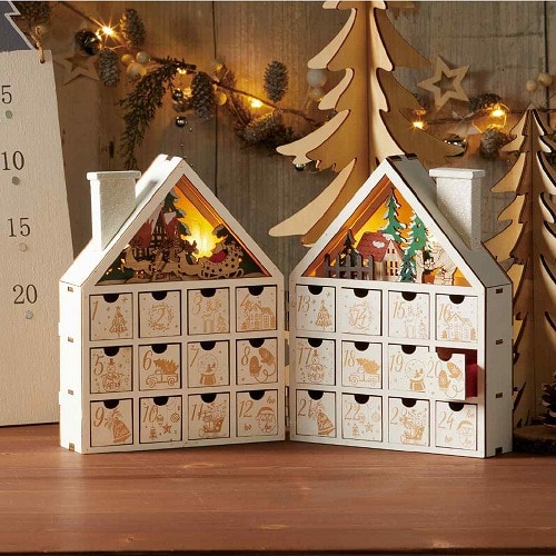★58-97-5-1 LED木製アドベントカレンダーハウススタンド