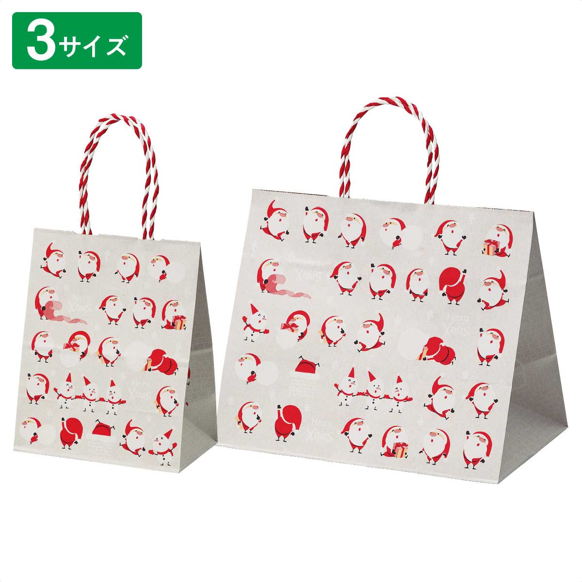 ★58-145-6-2 手提げ紙袋 豆サンタ幅32×奥行11×高さ32cm