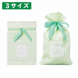 ★53-42-11-1 20枚 リボン付きギフトバッグ ミントストライプ