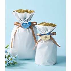 ★53-42-14-1 梨地リボン付きギフトバッグ ホワイト