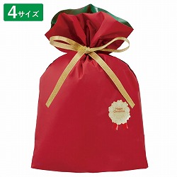 ★58-142-10-1 20枚 梨地リボン付きギフトバッグクリスマス レッド