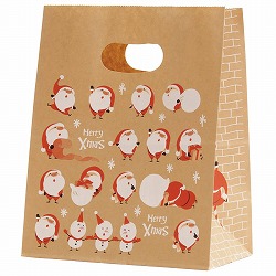 ★58-145-5-1 50枚 手提げ紙袋 豆サンタクラフト