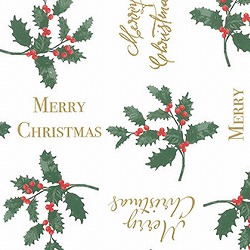 ★58-147-7-1 50枚 包装紙 クリスマス ヒイラギ 半裁