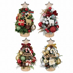 ★58-42-2-1 ウッドベース 卓上ナチュラルミニツリー20cm ゴールドトナカイ