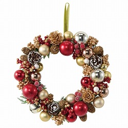 ★58-47-5-1 22cmボール クリスマスリース レッド×ゴールド