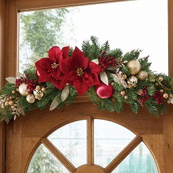 ★58-52-1-1 ポインセチア造花&ボールスワッグ100cm